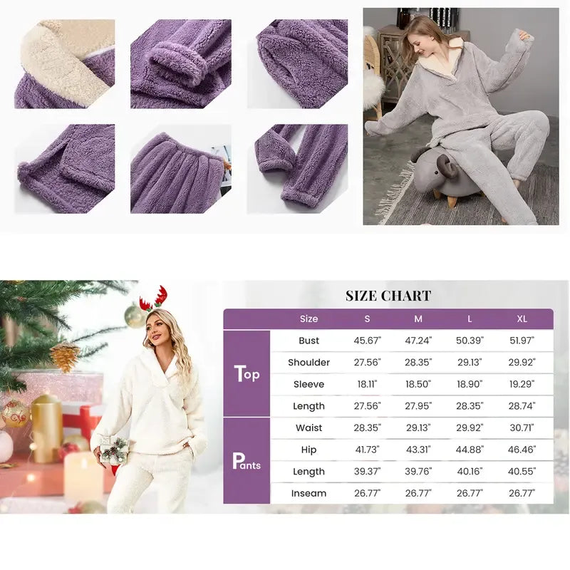 Tanming Women's Fleece Long-Sleeve 2-Piece Pajama Set with Pockets