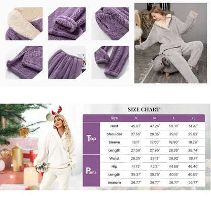 Tanming Women's Fleece Long-Sleeve 2-Piece Pajama Set with Pockets