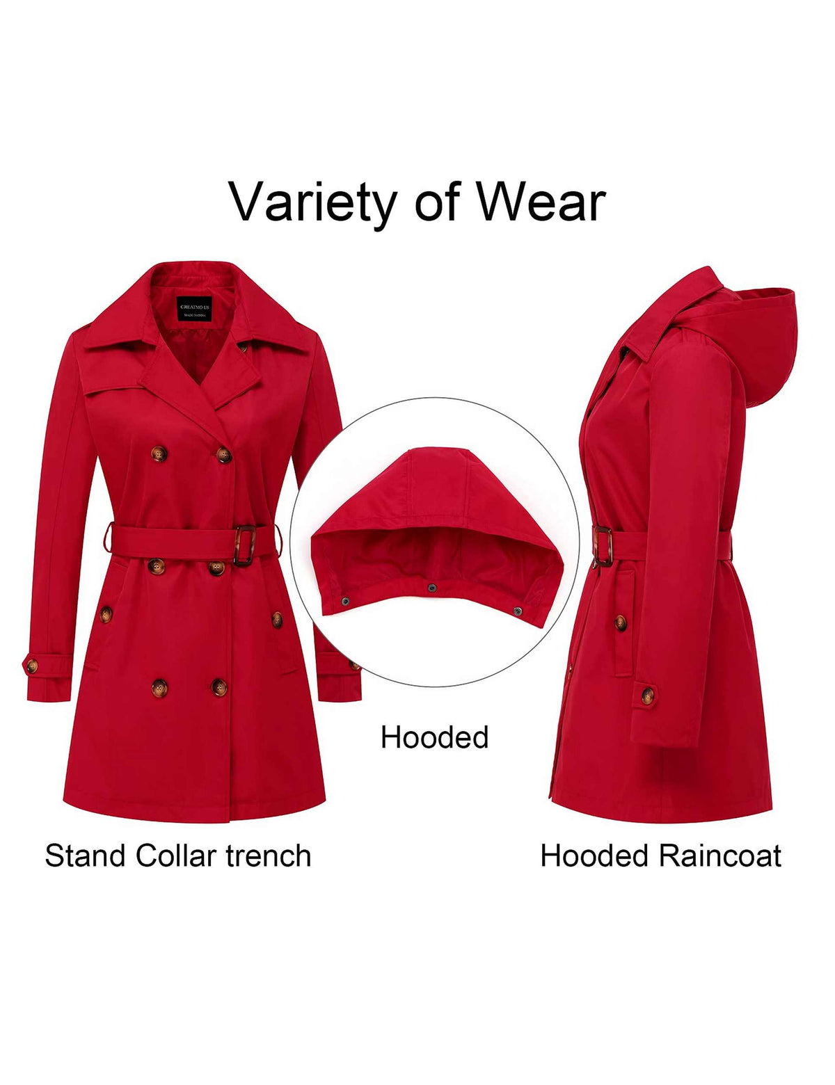 Tanming Women’s Belted Double-Breasted Trench Coat