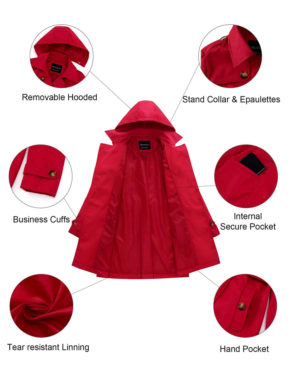 Tanming Women’s Belted Double-Breasted Trench Coat