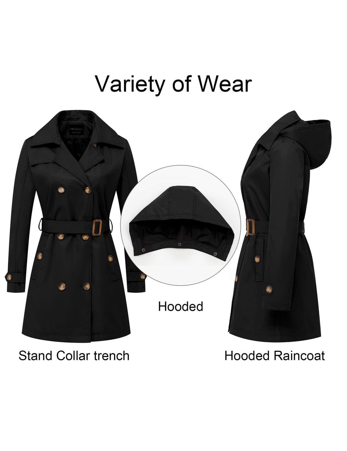 Tanming Women’s Belted Double-Breasted Trench Coat
