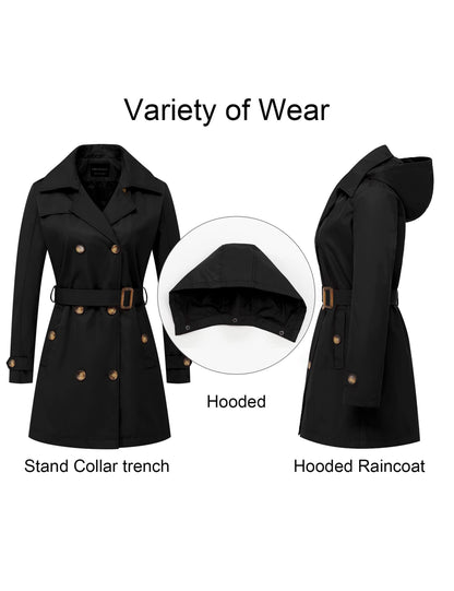 Tanming Women’s Belted Double-Breasted Trench Coat
