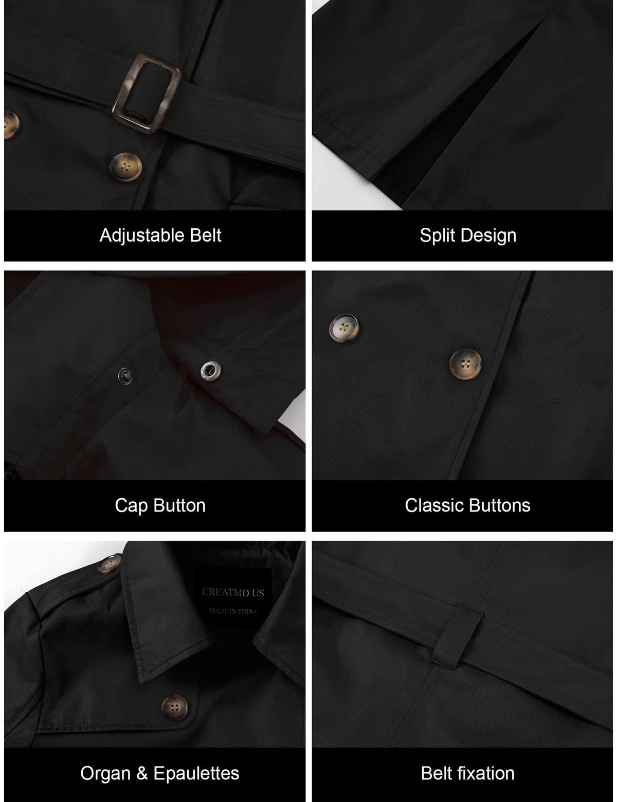 Tanming Women’s Belted Double-Breasted Trench Coat