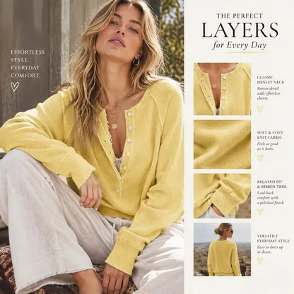 Tanming Women’s Long Sleeve Henley Knit Sweater