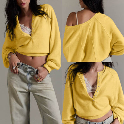 Tanming Women’s Long Sleeve Henley Knit Sweater