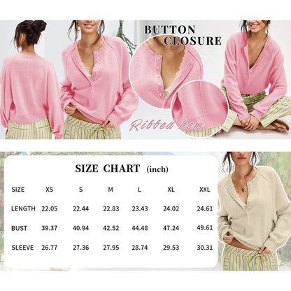 Tanming Women’s Long Sleeve Henley Knit Sweater