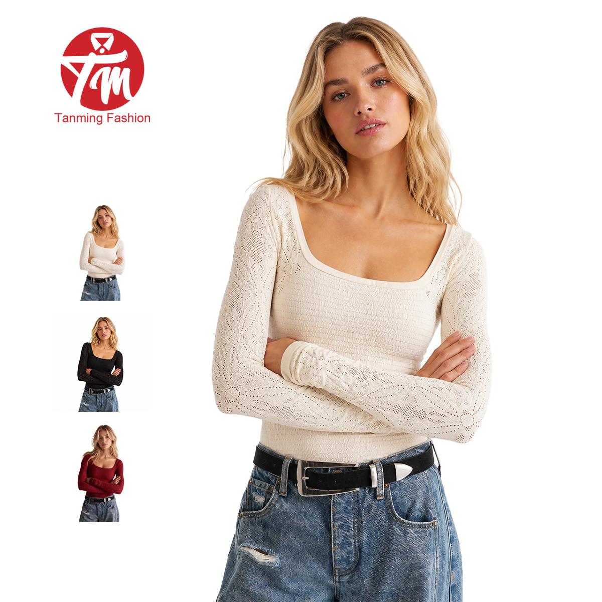 Women's Fitted Lace Long-Sleeve Sweater