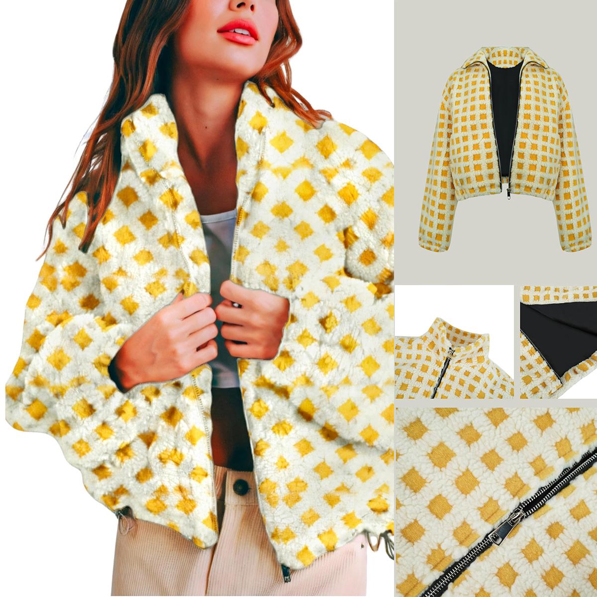 Women's Relaxed Plaid Drawstring Long-Sleeve Fleece Jacket alternate styling view