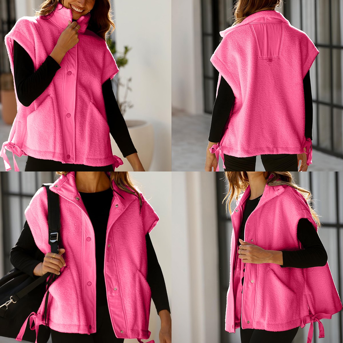 Women's Button-Down Sleeveless Fleece Vest with Pockets