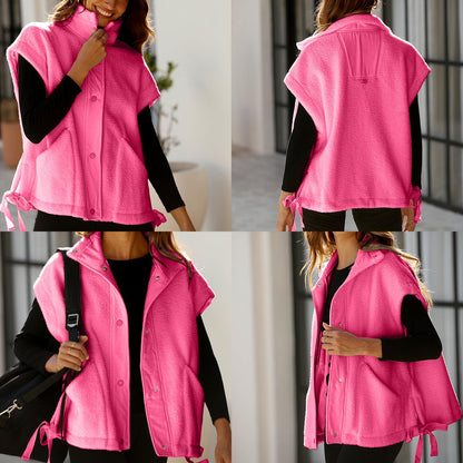 Women's Button-Down Sleeveless Fleece Vest with Pockets